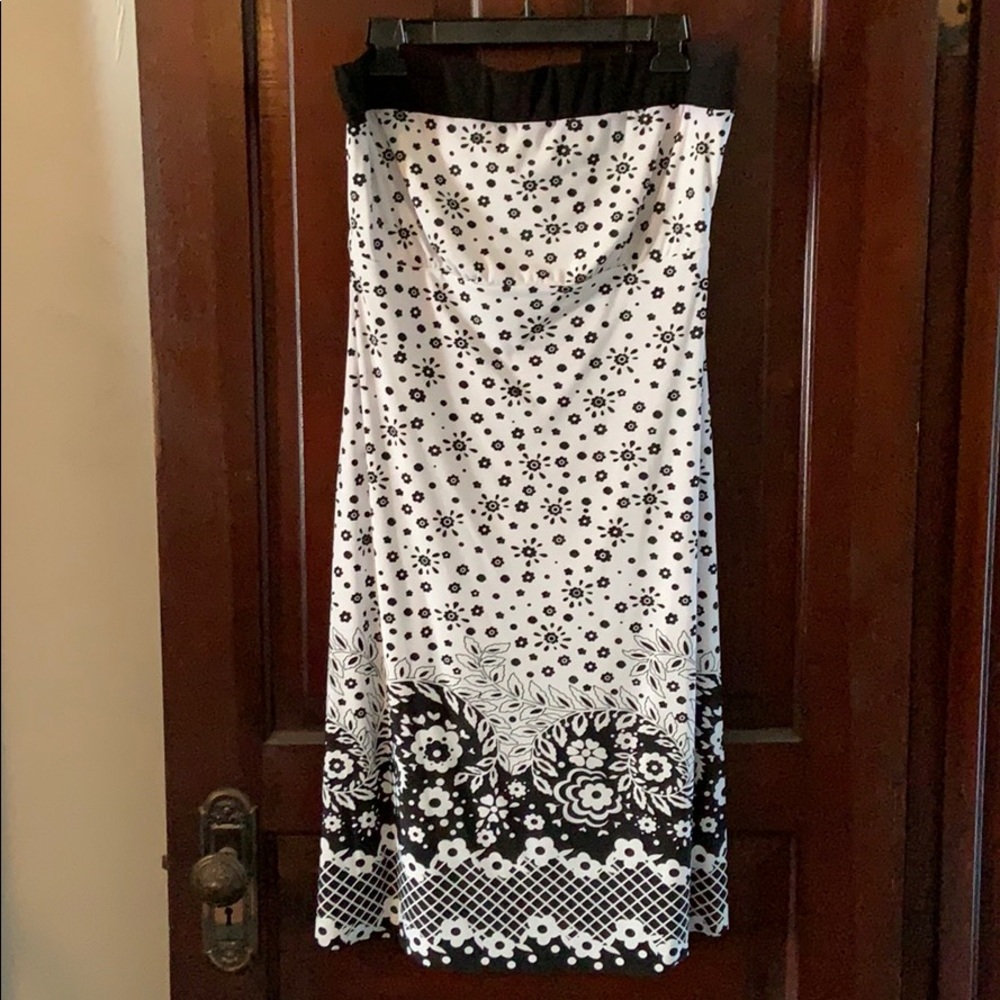 Strapless Dress - Black/White Flower